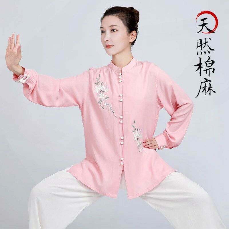 2026新款太极服女天然亚麻棉麻太极拳练功服女柔软夏季八段锦春秋