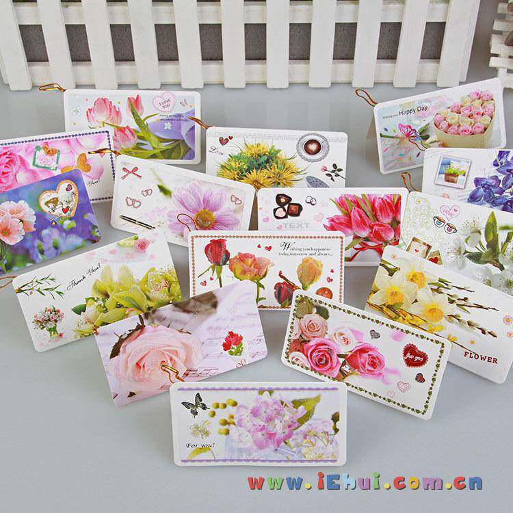 韩版节日祝福小贺卡HK-A19闪光金粉情人节花卉生日留言卡片