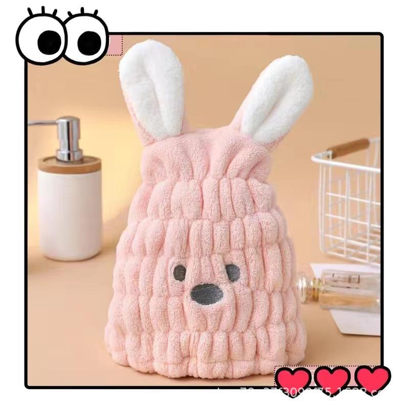 新款儿童干发帽女童洗头速干可爱兔耳浴帽加厚吸水宝宝套头发帽子