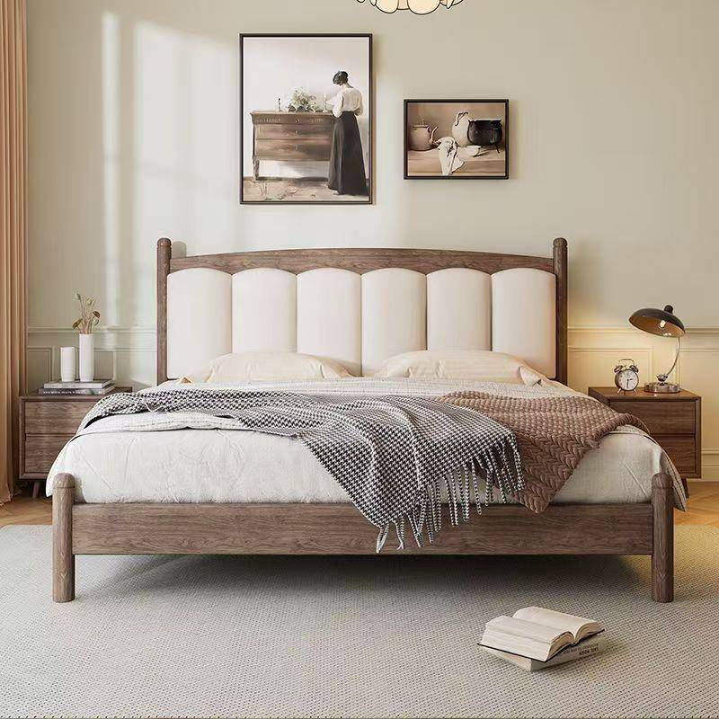 北美黑胡桃木全实木床现代简约轻奢主卧中式婚床双人床1.8m软包床