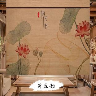茶室阳台禅意门帘遮阳隔断装 定制竹帘卷帘窗帘卷拉新中日式 饰帘子