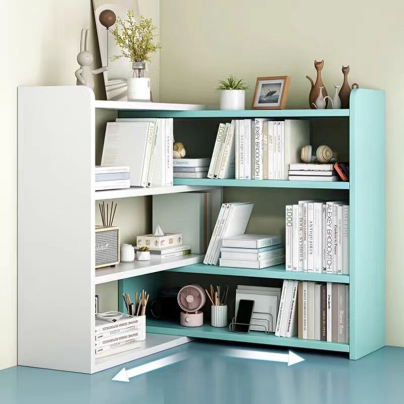 台面书架可伸缩简易工位办公室桌上拐角二层置物架T飘窗转角小书