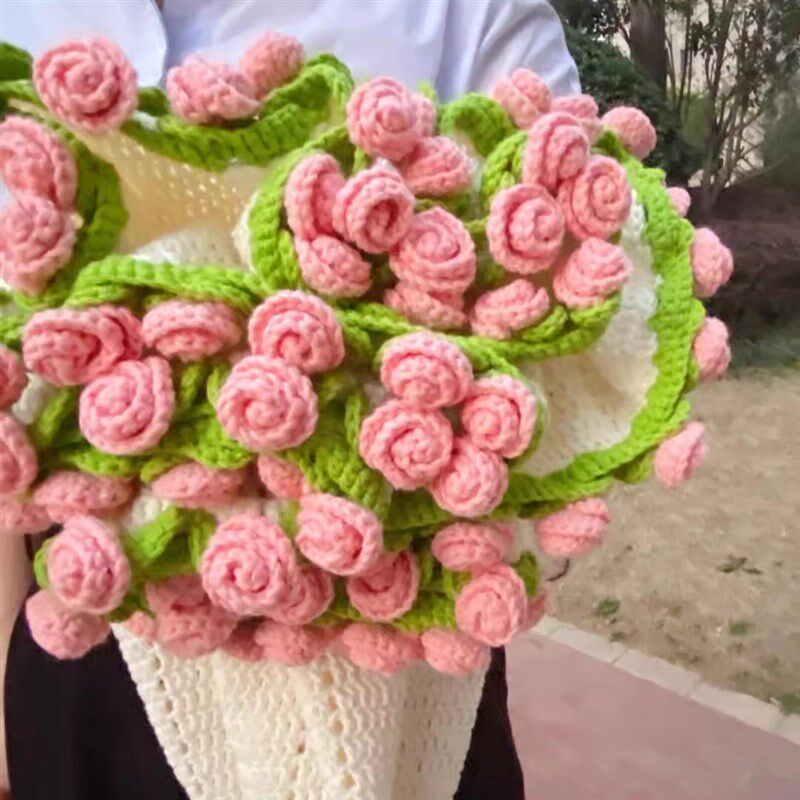 玫瑰花毯c子材料包花束毛毯铃兰花朵手工编织diy毛线钩针无聊解闷