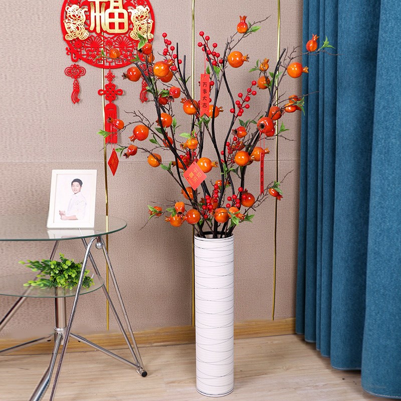 仿真花石榴果装饰摆件客厅落地式假花插花干花花S束欧式高花艺摆