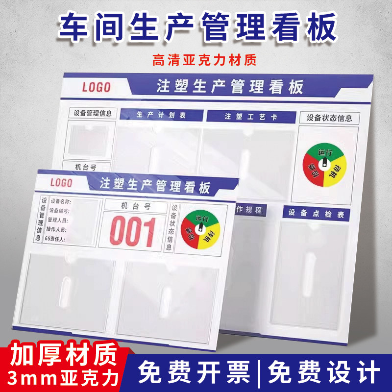 注塑工厂生产车间标识牌看板公示栏p亚克力卡槽设备运行状态管理