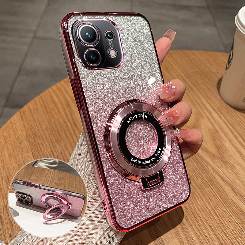 小米11青春版硅胶透明软壳带支架