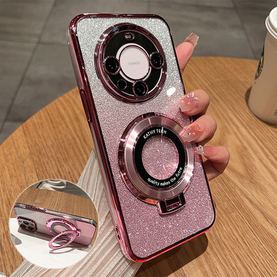 华为mate60硅胶透明软壳带支架