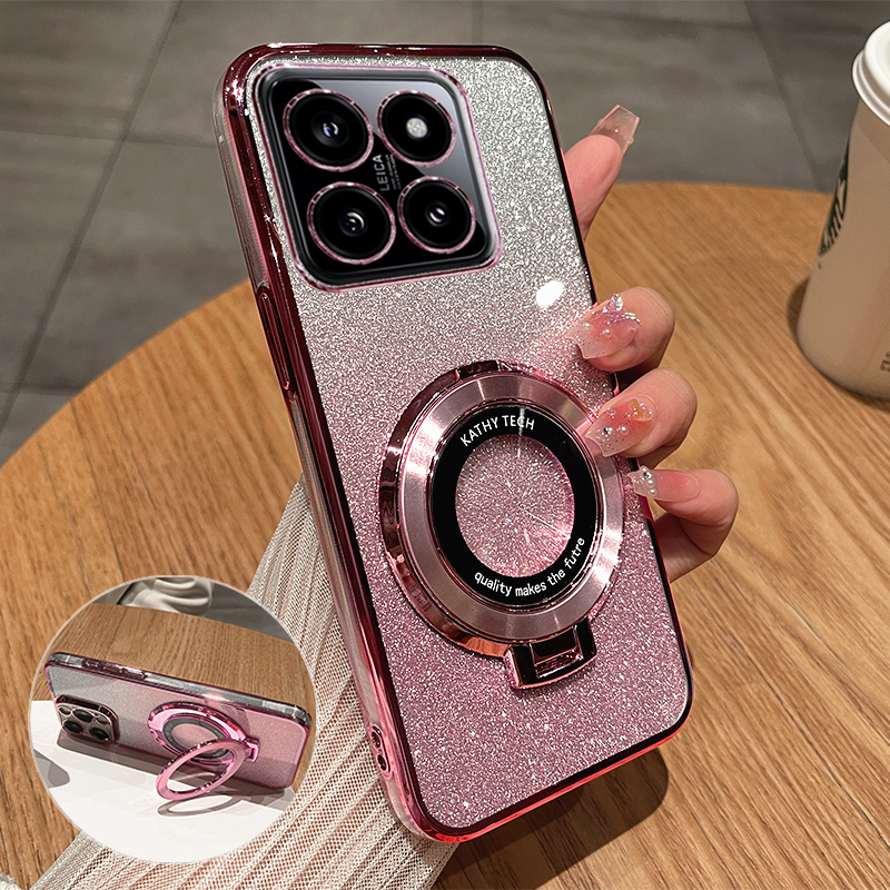 小米14硅胶透明软壳带支架新款