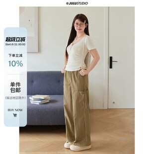 裤 巨鹿工作室外出新宠no.1微胖mm大口袋蝴蝶结直筒大码 工装