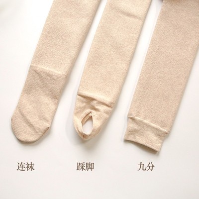 500g加厚条纹打底裤女燕麦色冬季加绒连裤袜棉裤冬天保暖踩脚外穿