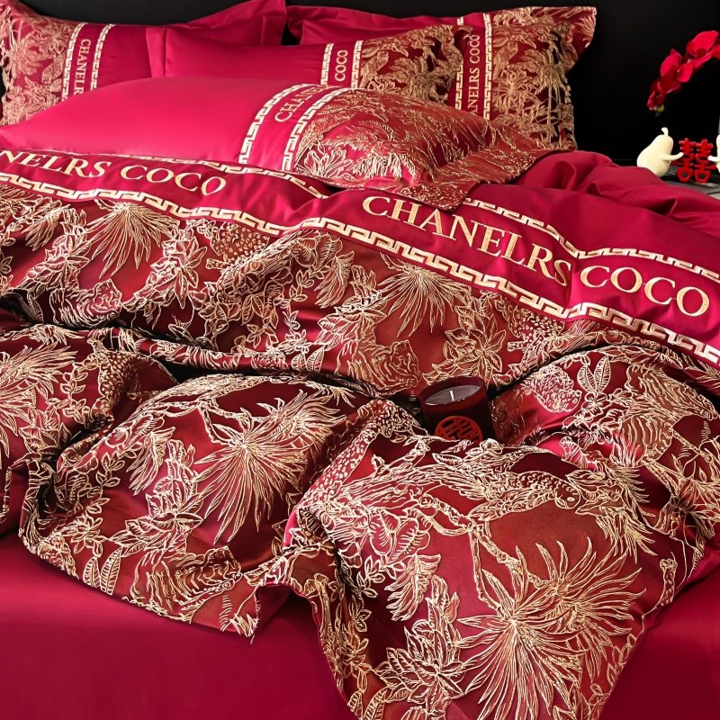中式婚庆四件套大红色新婚床单被套纯棉高档结婚床上用品婚房陪嫁