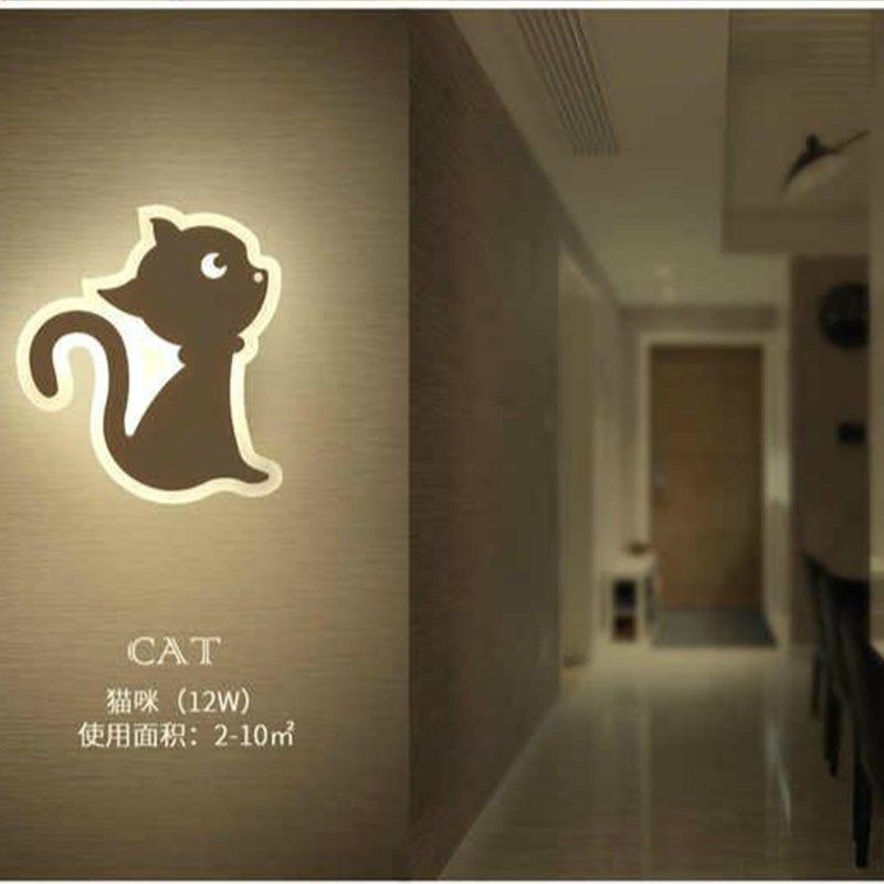 护眼猫咪壁灯床头灯卧室个性过道走廊玄关楼梯Q灯具儿童房卡通灯