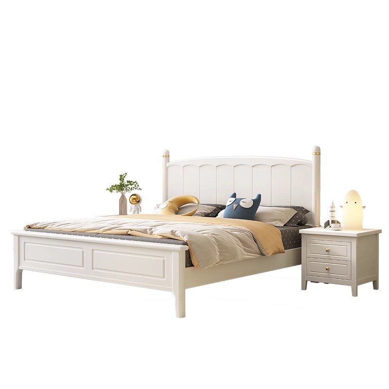 实木儿童床女孩子卧室公主男孩男童房白色单人1.35米一米二青少年