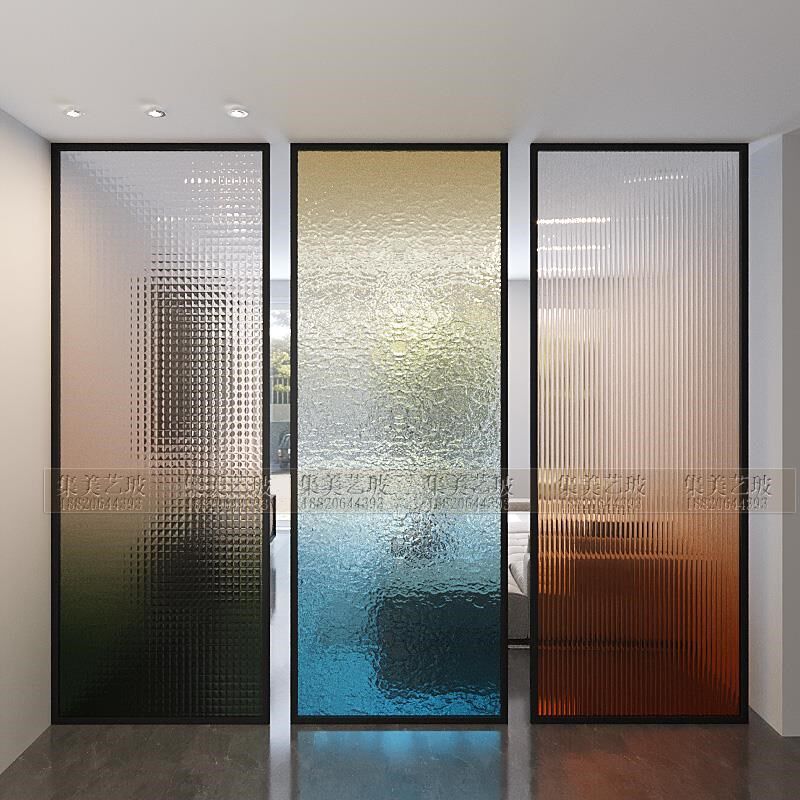 现代简约艺术渐变玻璃屏风隔断客厅入户J玄关半墙灯带卧室酒店彩
