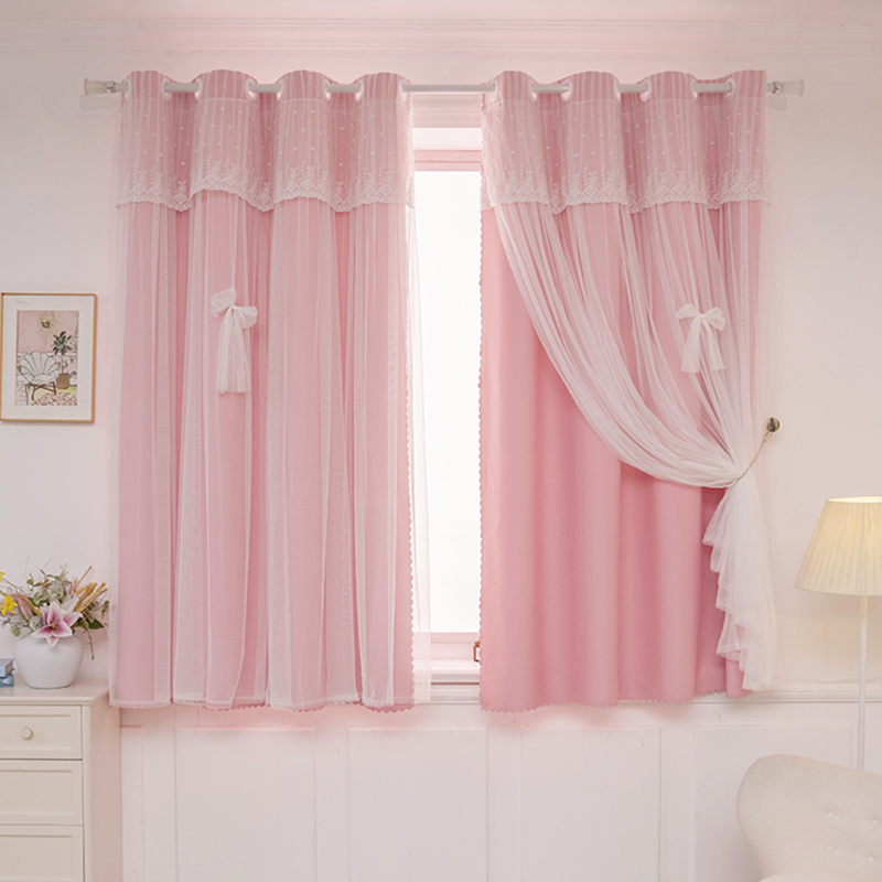 儿童房小型窗户飘窗窗帘遮光新款短款免打孔安装ins风卧室全遮光