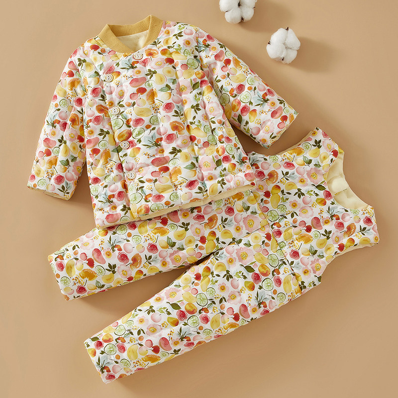 婴儿花手工棉袄棉裤宝宝冬季加厚棉衣儿童抱婴袋裤套装冬季内胆