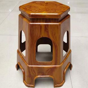 加厚塑料凳子时尚仿木纹六t角凳家用餐桌凳成人高凳结实耐用六脚