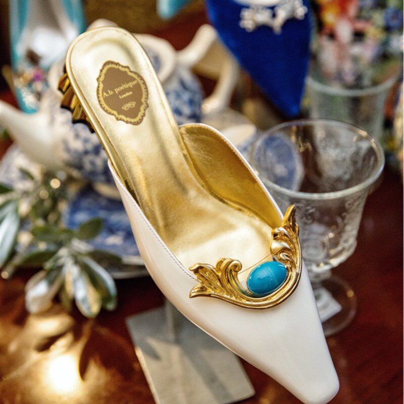 现货A.b.potique艺术手工鞋莨苕叶古典时装鞋尖头拖鞋时尚单鞋