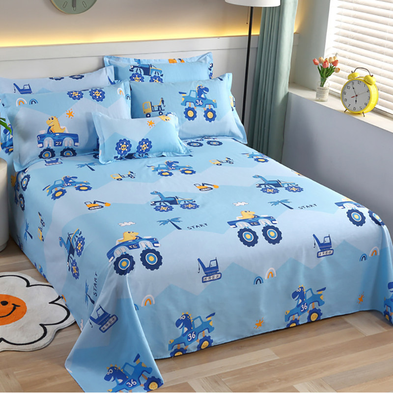小汽车工程车男孩挖土机全棉牀单单件儿童K男童卡通挖土机纯棉被