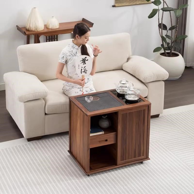 新中式胡桃木茶水柜可移动泡茶台实木茶几茶台茶水车煮茶边柜客厅
