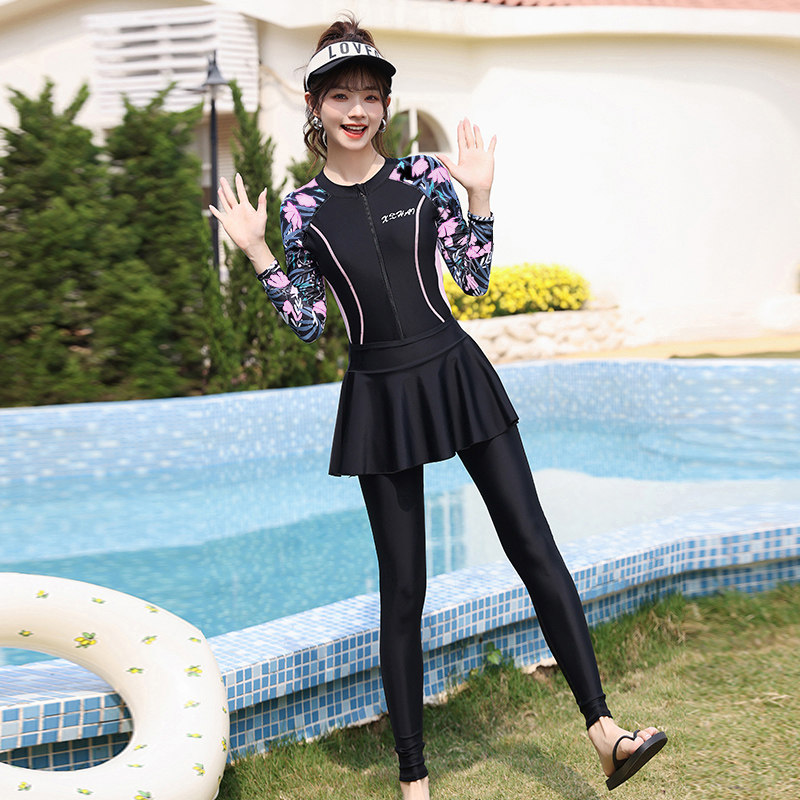 连体游泳衣女款长袖长裤防晒遮肚显瘦保守夏季连身专业训练潜水服