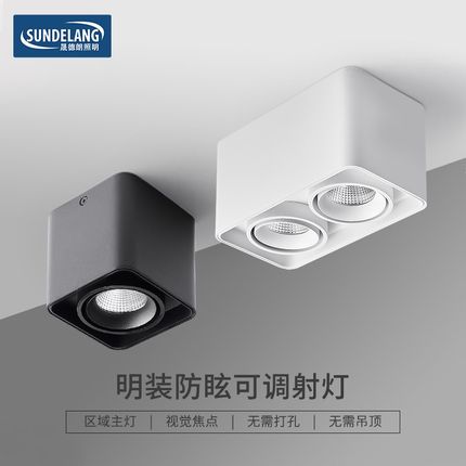 led明装筒灯可调角度方形双头斗胆灯卧室客厅无主灯过道吸顶射灯