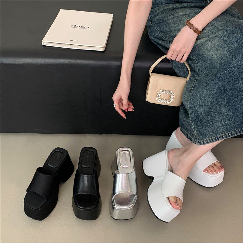 2025小个子增高凉鞋女夏粗跟恨天高防水台坡跟厚底超高跟鞋凉拖鞋
