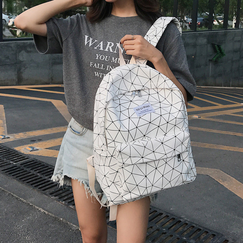 双肩包女2021新款pu韩版14寸电脑旅行百搭O时尚撞色大容量潮流书