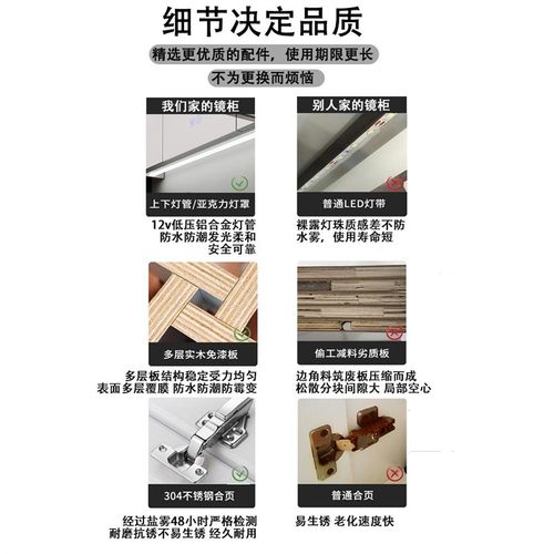 智能单独镜柜卫生间挂墙式置物架实木浴室储物柜化妆镜带灯收纳架