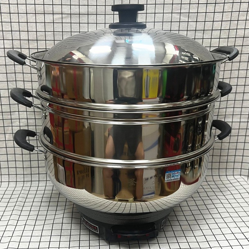 圣多星加厚超大容量不锈钢电q热锅38cm/40cm/42cm电蒸锅炒锅电煮图片