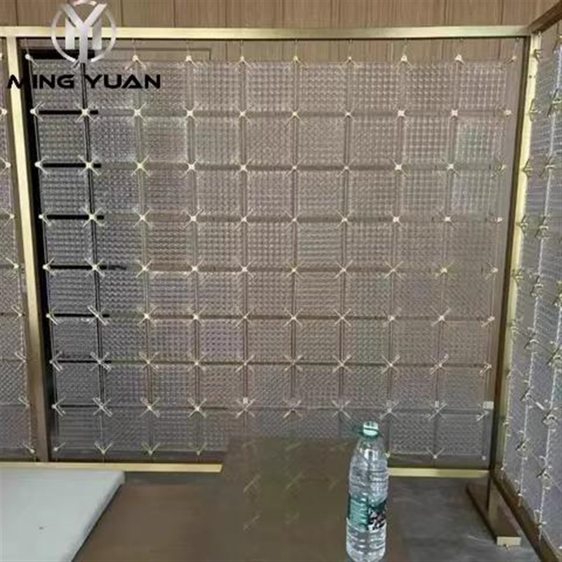 不锈钢水晶玻璃屏风亚克力挂片隔断透光挂件玻璃砖客厅景观定制