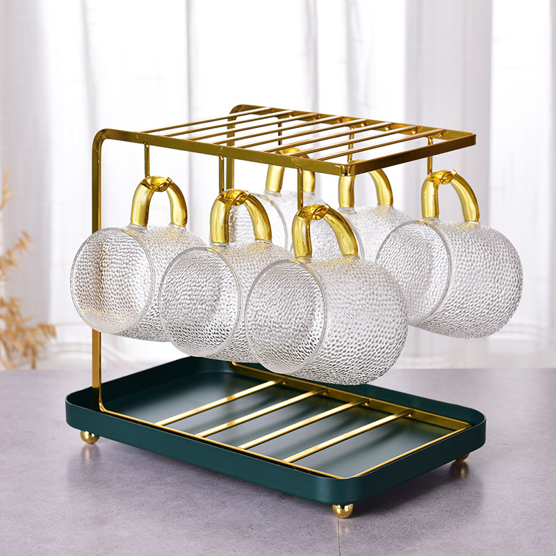 欧式咖啡杯架家用沥水倒挂架厨房C水杯金属置物架客厅黑色把杯杯