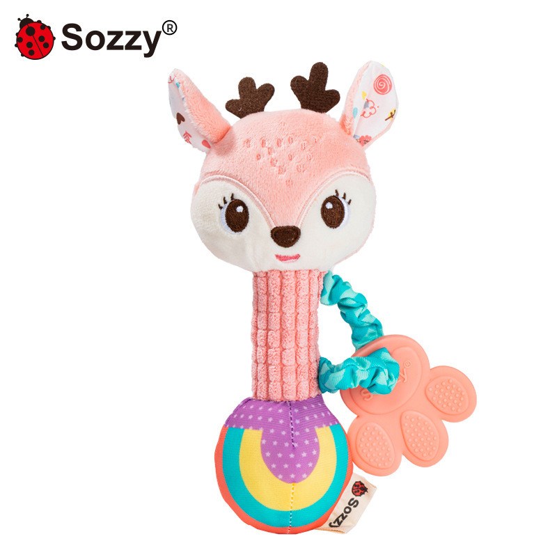 新款sozzy婴儿牙胶玩具手握棒毛绒玩偶0-1岁可啃咬手宝宝安抚玩具