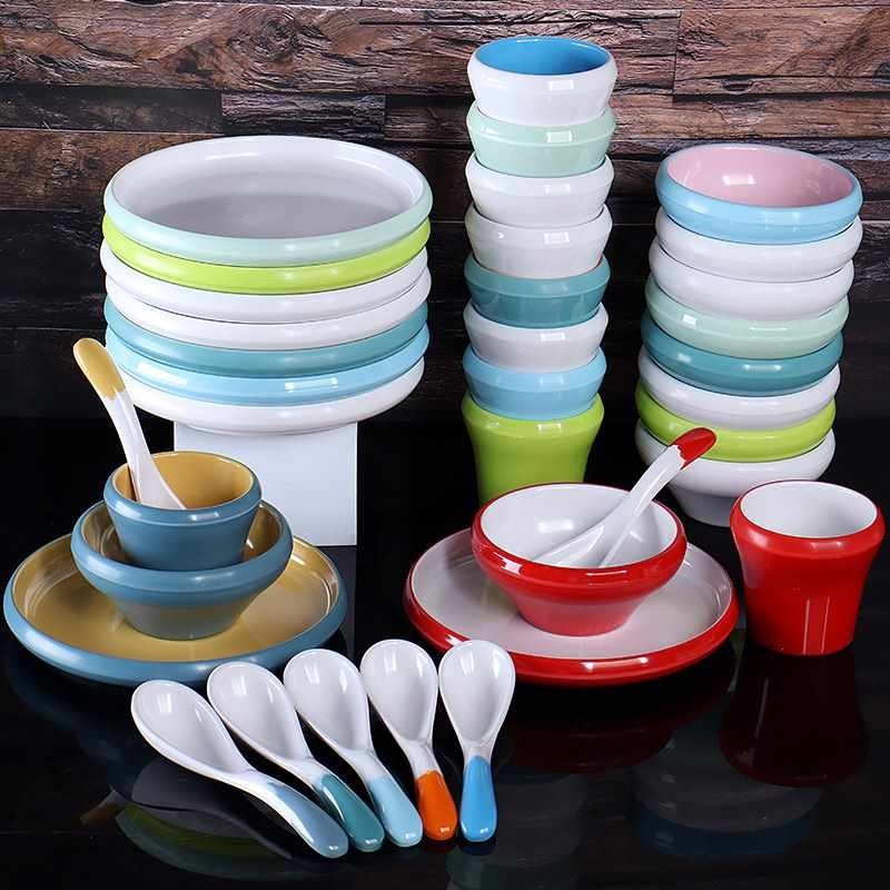密胺仿瓷火锅店餐厅n酒店摆台四件套餐具塑料商用碗碟杯勺盘子套