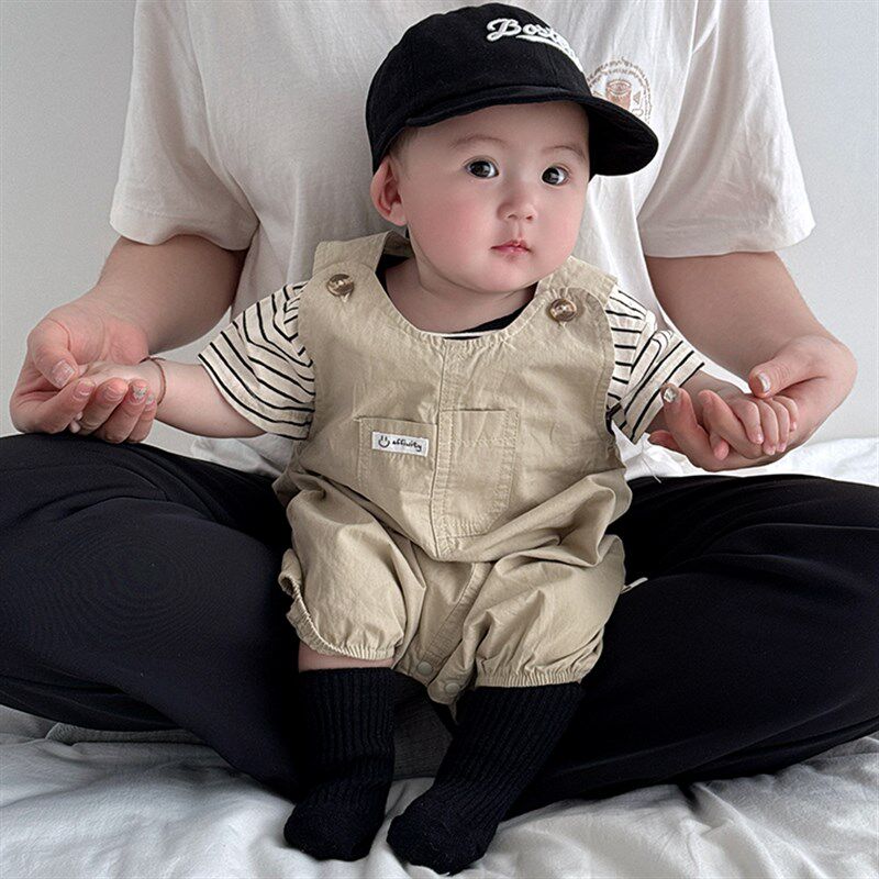 婴幼儿夏季套装宝宝夏装连体衣背带裤两件套超萌洋气满月百天爬服