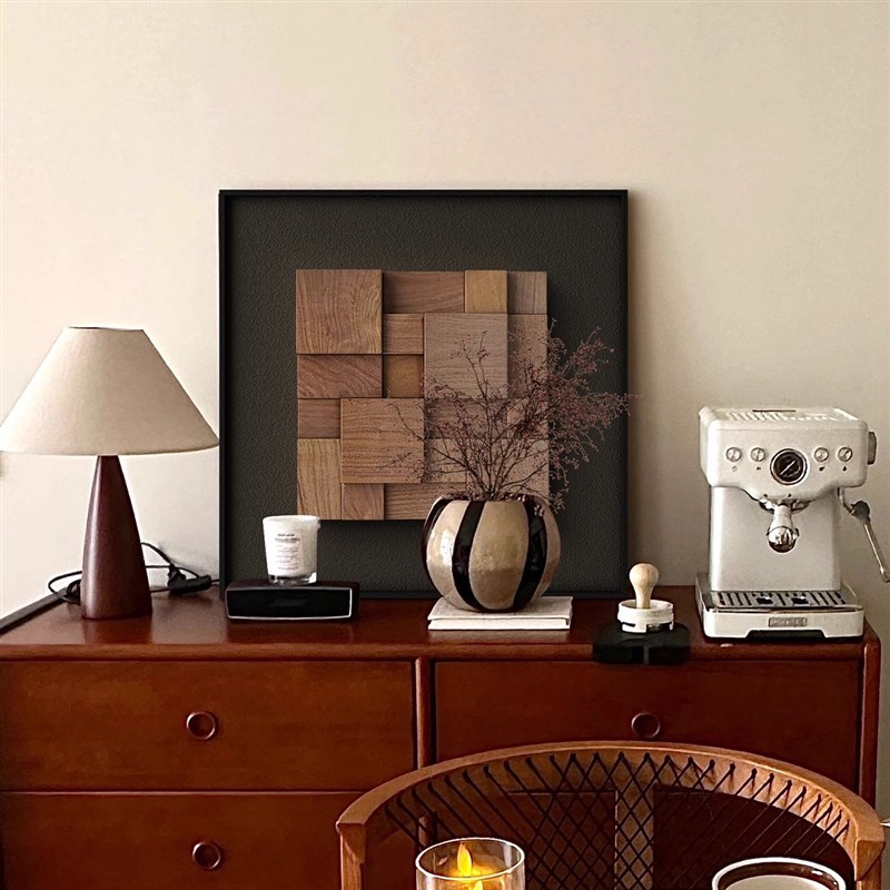 立体胡桃木实木意式极简装饰画2025新款法式客厅玄关高级感挂画