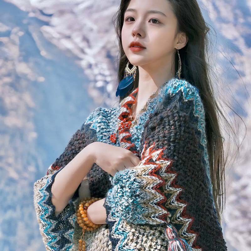 爆款马海毛制云南丽江大理西藏旅游度假民族风披肩女外搭保暖披风