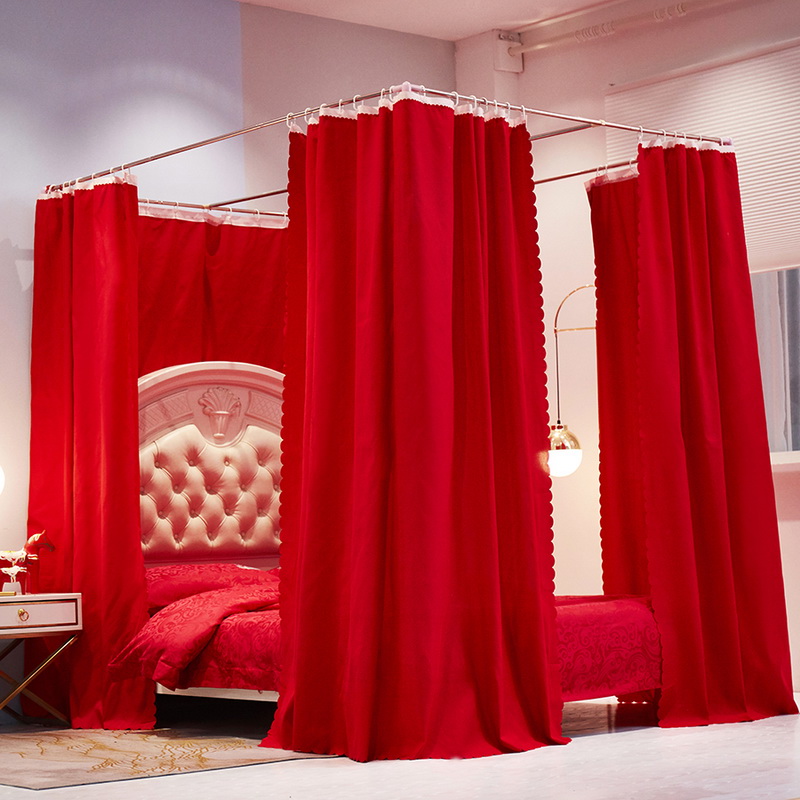 结婚蚊帐1.8m床婚房带遮光床帘全封闭三开门加密加厚欧式婚庆家用