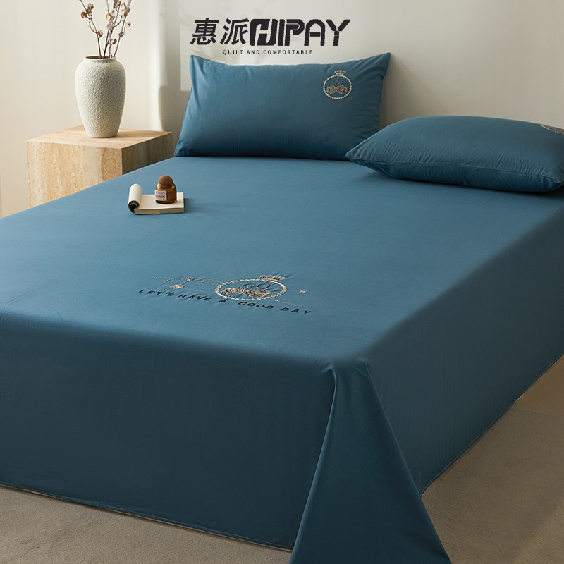 纯色床单单件100全棉2025年新款加厚蓝色单子被单枕套三件套