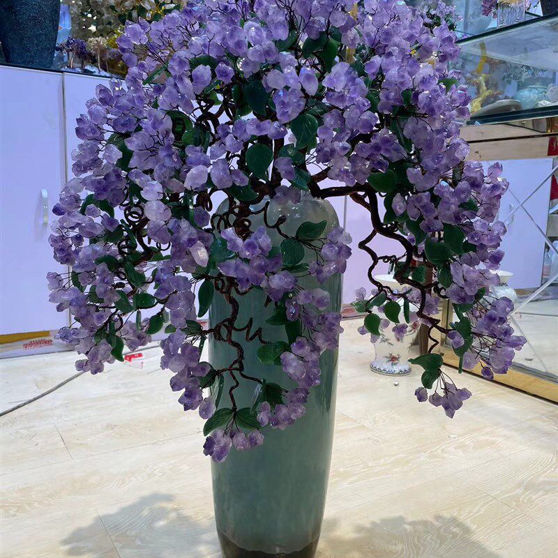 天然大号紫水晶发财摇钱树摆件客厅装饰落地花瓶摆件公司开业礼品