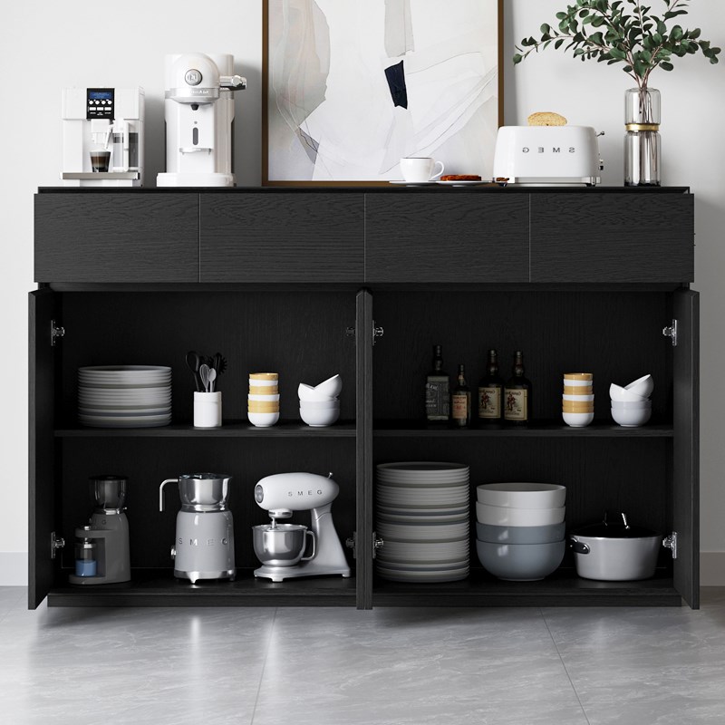 现代简约黑色实木餐边柜茶水碗柜厨房置物柜客厅收纳储物半高柜