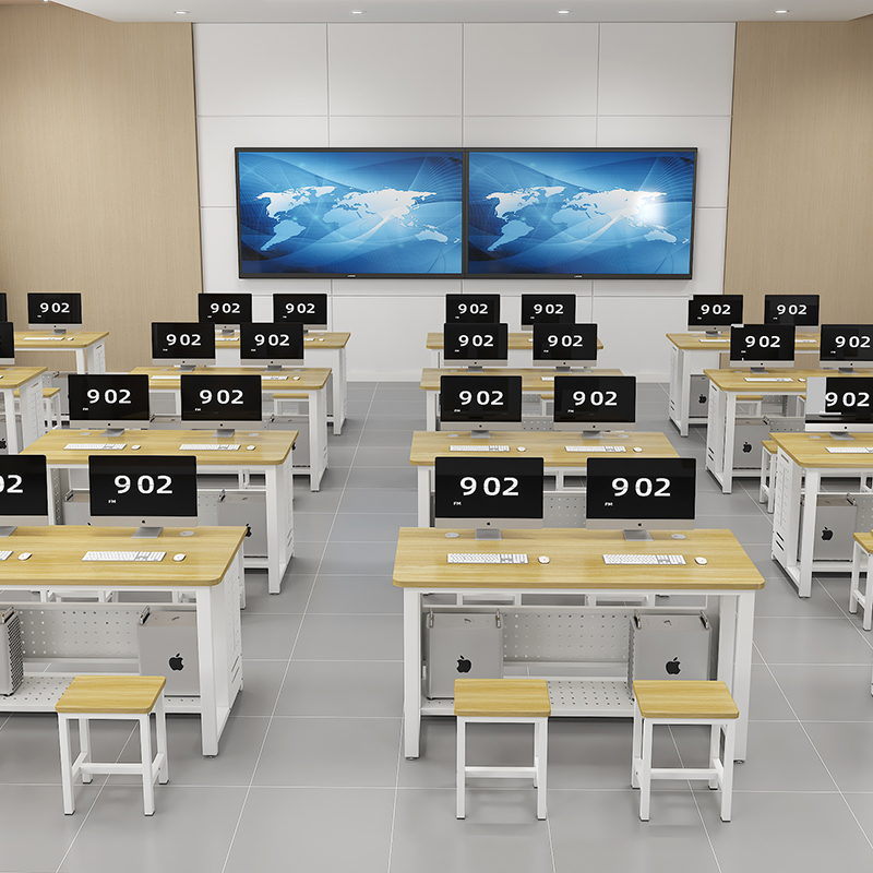 电脑桌机房微机室单双人电教桌培训班台式简约电脑桌椅机箱