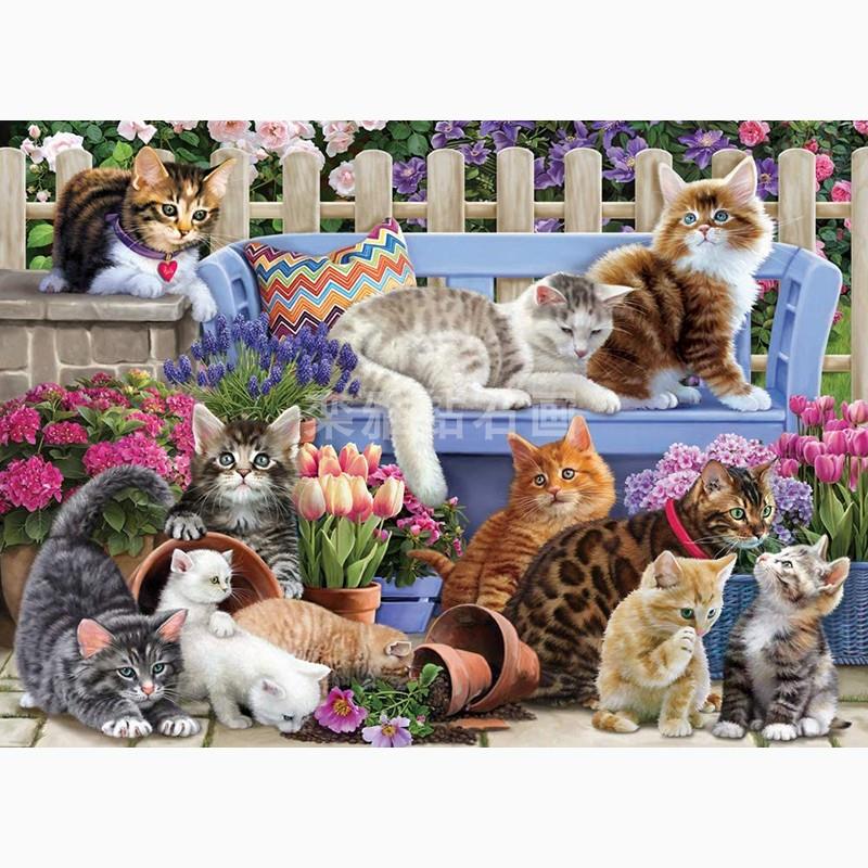 DIY方钻满钻钻石画可爱动物猫咪乐园贴钻点钻十字绣带钻砖石绣
