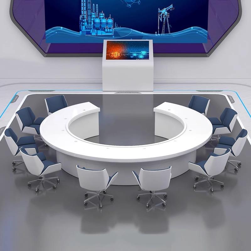 现代圆形烤漆大小型会议桌椅组合商务洽谈谈判接待办公桌创意弧形