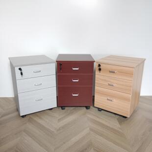 实木三抽移动柜带锁桌下柜资料办公储物床头柜文件保险抽屉小柜子