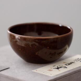 耀州窑徐磊手工制新石器酱彩釉青瓷中国覆古茶道茶具卧足罗汉茶杯