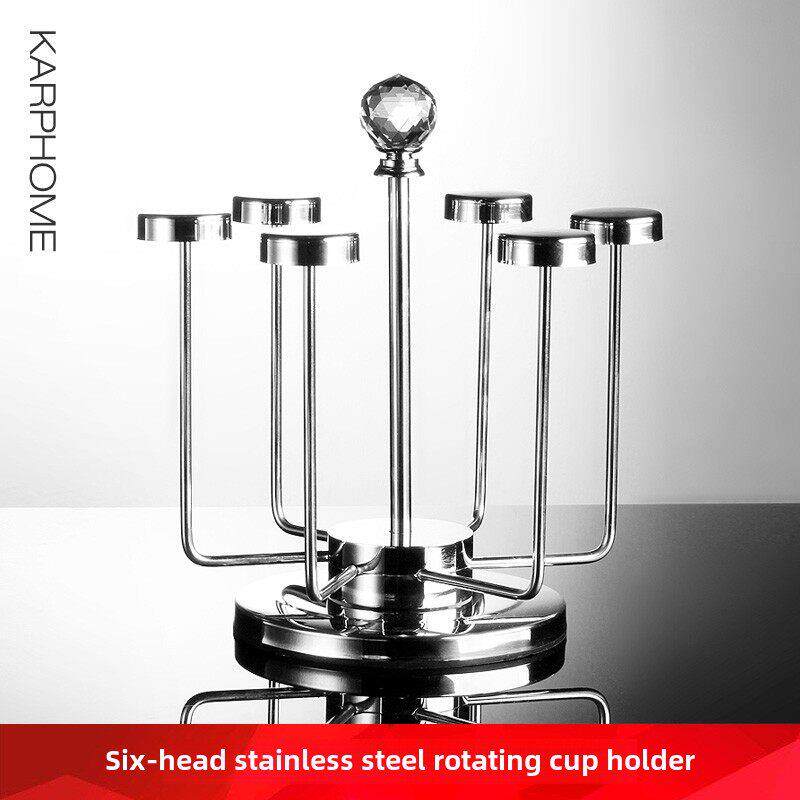 不锈钢旋转杯架玻璃水杯挂架沥水架啤酒杯倒挂收纳置物架子创意