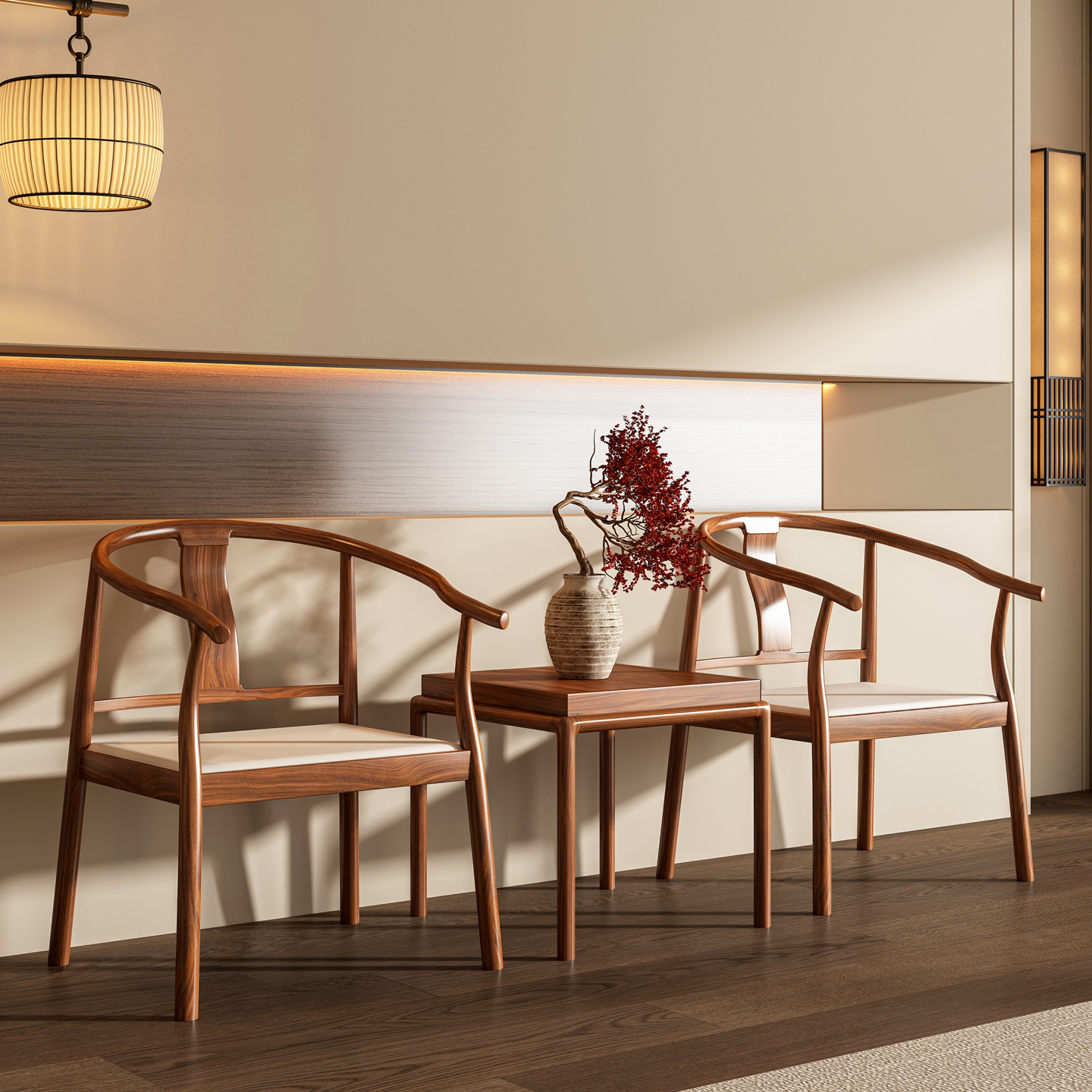 新中式实木休闲椅洽谈区接待围椅