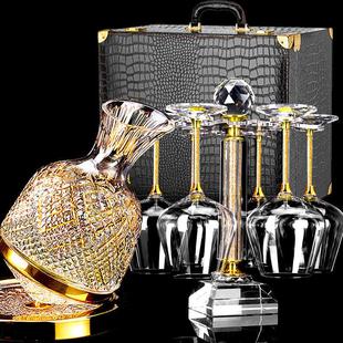 高档金色轻奢勃艮第红酒杯套装 旋描金醒酒器水晶玻璃高脚杯子家用