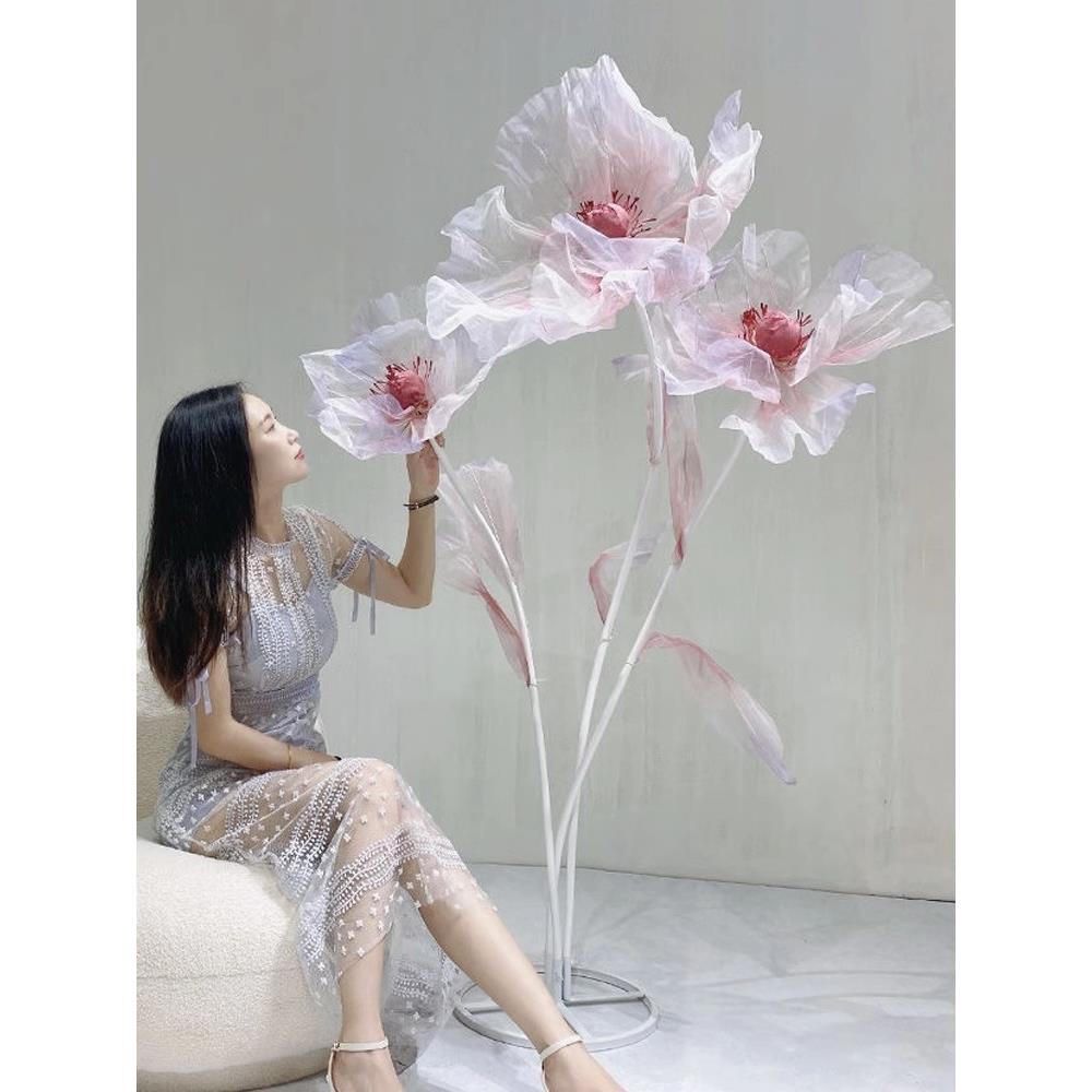 虞美人丝网花防水仿真花真丝花橱窗装饰摆件纱花场景布置婚礼路引